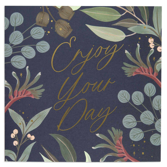 Australian Spirit Among The Gum Trees Birthday Card - Navy Native Floral