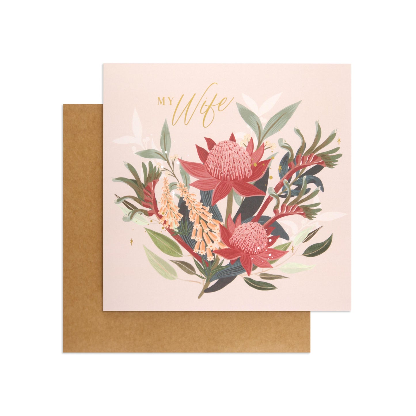 Australian Spirit Among The Gum Trees Birthday Card For Wife - Pink Native Floral