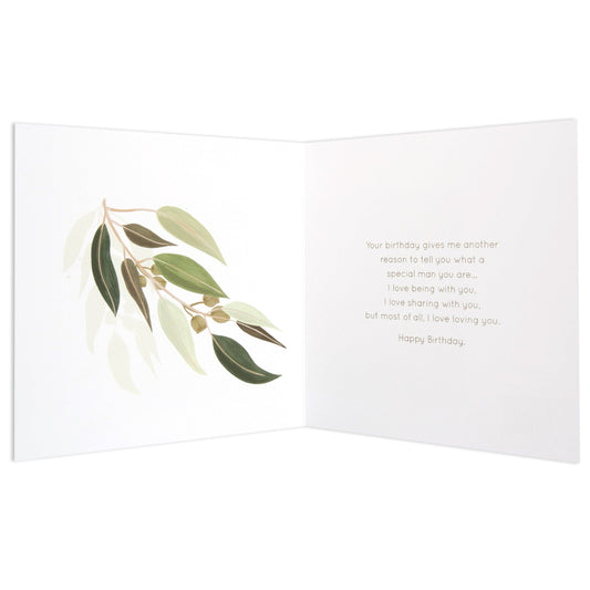 Australian Spirit Among The Gum Trees Birthday Card For Husband - White Eucalyptus