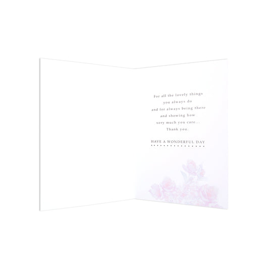 Mother's Day card - watercolour flowers, inside view, featuring soft pink rose illustration and heartfelt message.