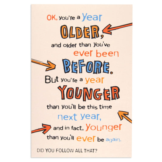 One Year Older Colourful Funny Riddle Birthday Card