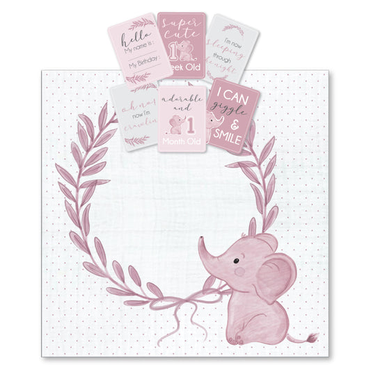 Pink Elephant Milestone Muslin Set
