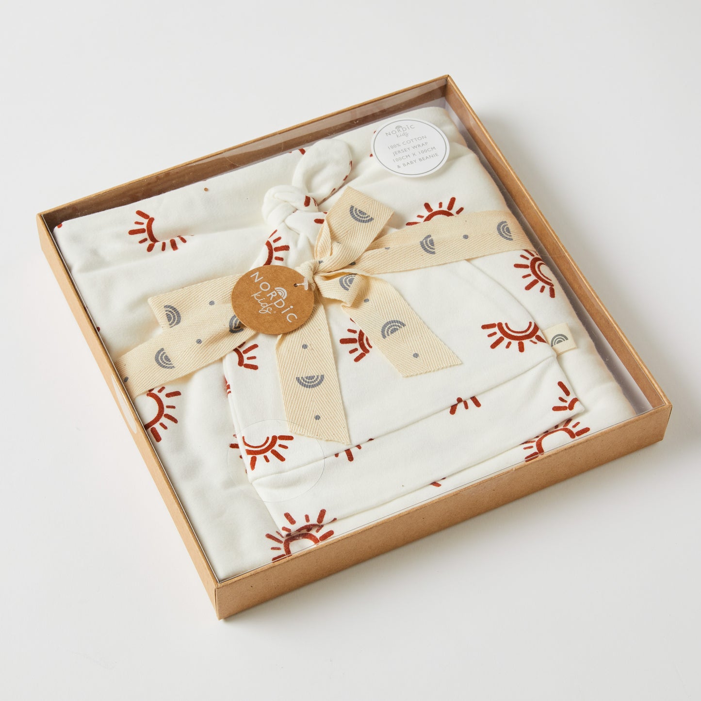 Sunset Jersey Baby Wrap & Knotted Beanie Set