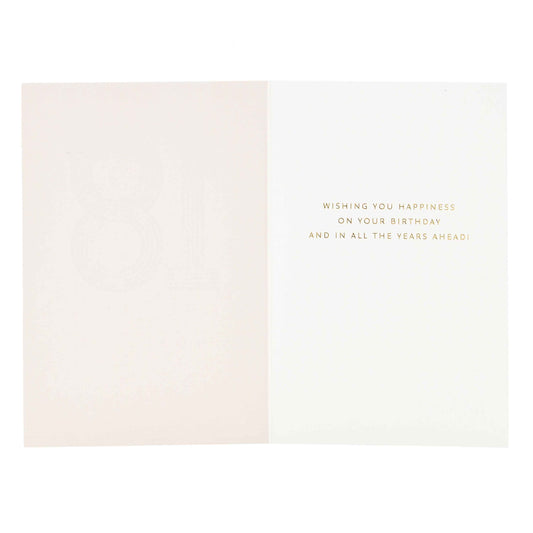 Signature Studio 18th Birthday Card - Wishing You Happiness! open view featuring embossed gold foil text on inside.
