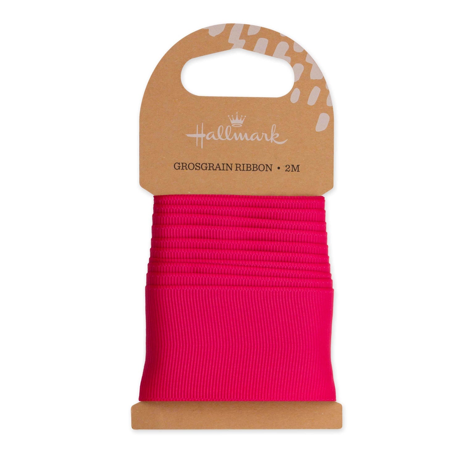 Hallmark Shocking Pink Grosgrain Ribbon - 2m on recyclable kraft card with textured finish, ideal for gift wrapping.