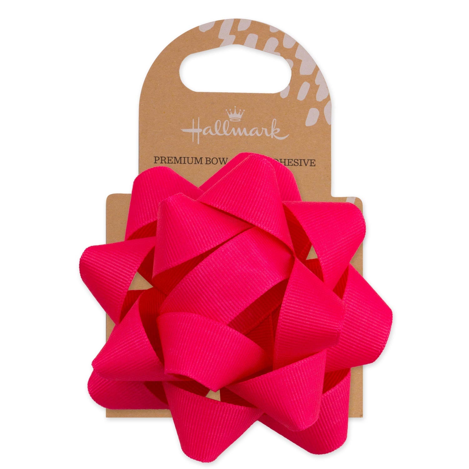 Hallmark Premium Fabric Bow - Shocking Pink, textured grosgrain ribbon, 10cm diameter, displayed on packaging.
