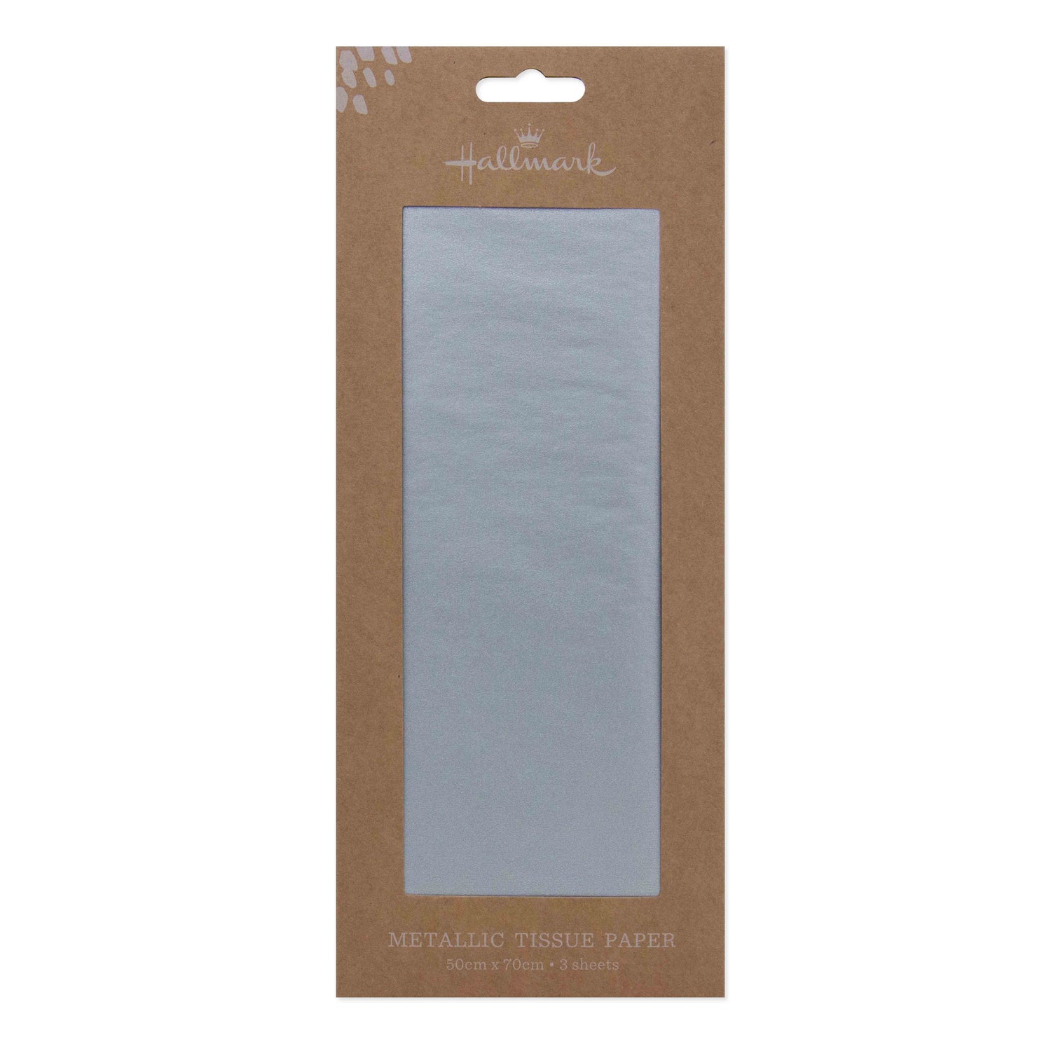 Hallmark Tissue Paper Pack - 4 sheets, metallic silver in sleek packaging with clear display and premium quality appearance.