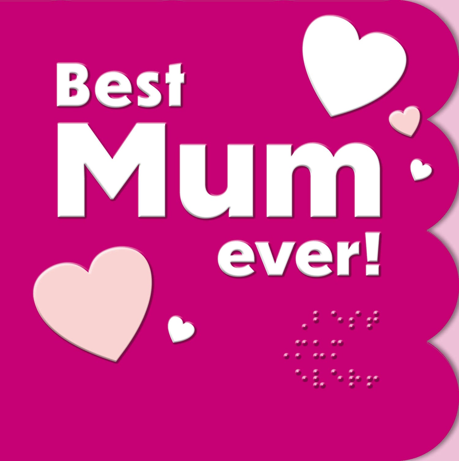 Hallmark x Guide Dogs Braille Greeting Card Collection, Mother's Day card, bright pink, with braille detail and hearts
