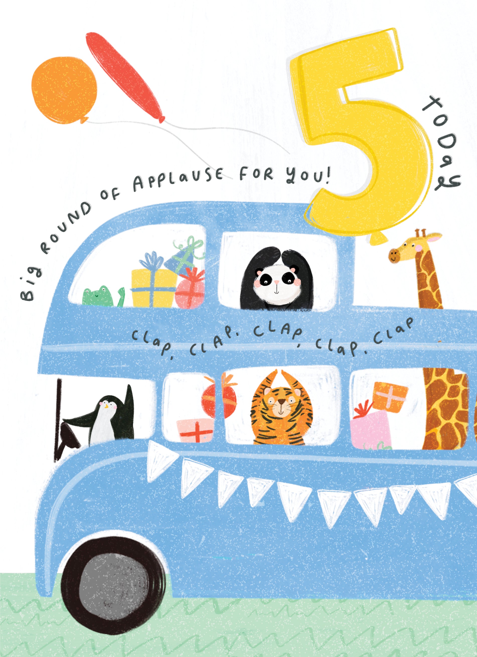 Cute Blue Bus Animals 5th Birthday