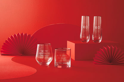XO Stemless Champagne Flutes, Set of 2