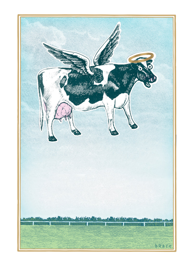 Funny Birthday Illustrated Flying Cow