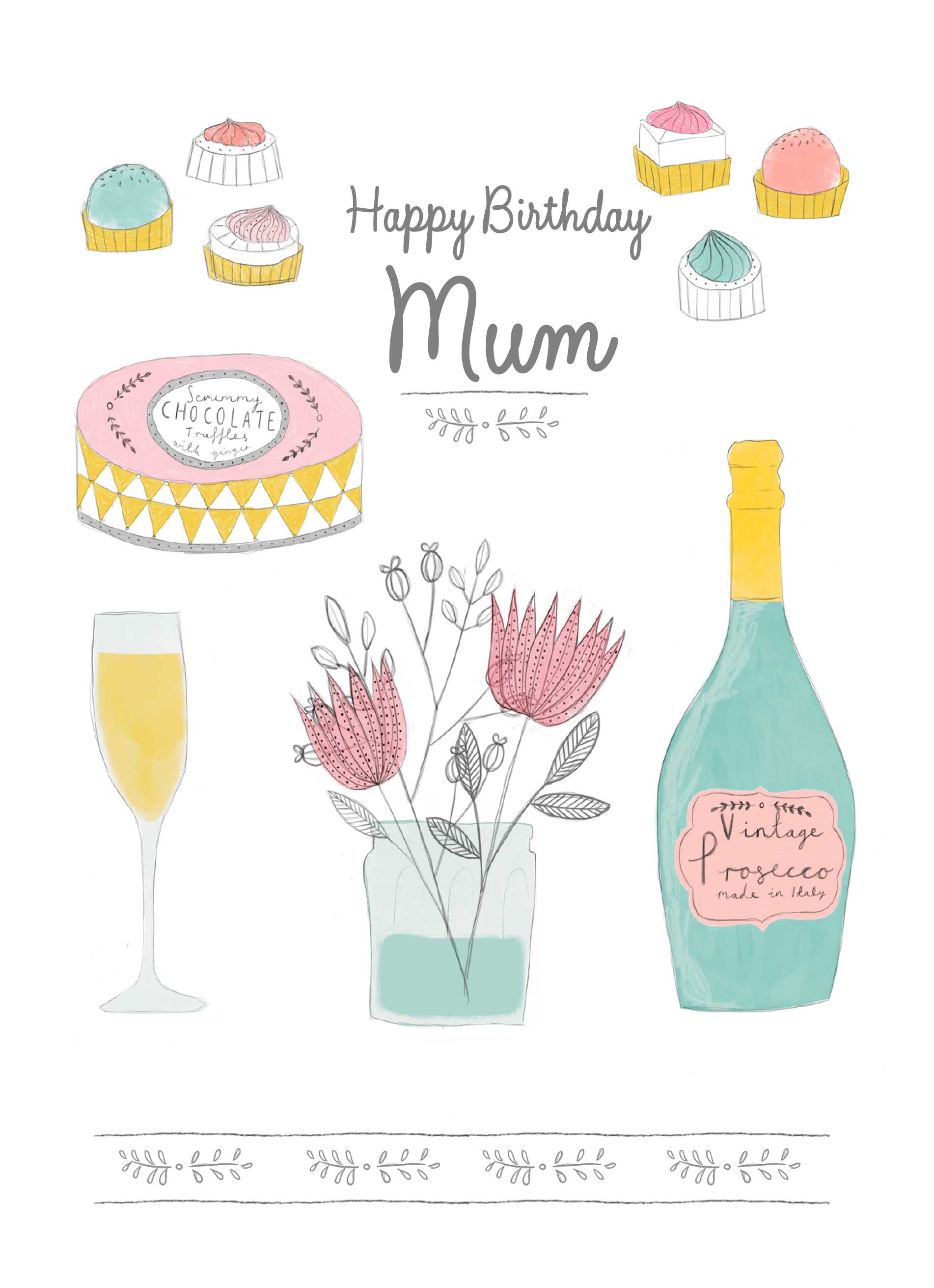 Mum Birthday Celebrate Fizz Cake Flowers