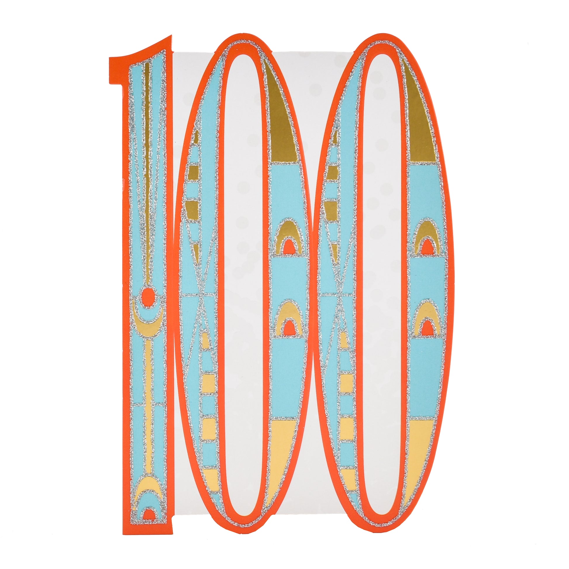 Hallmark 100th Birthday Card - 100 years features an embossed design with gold, silver, and blue detailing on a white background.