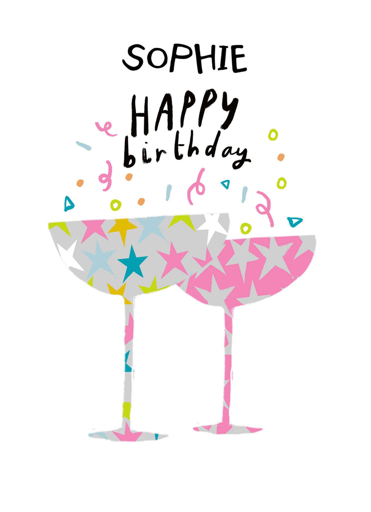 Contemporary Birthday Editable Illustrated Cocktail Glasses
