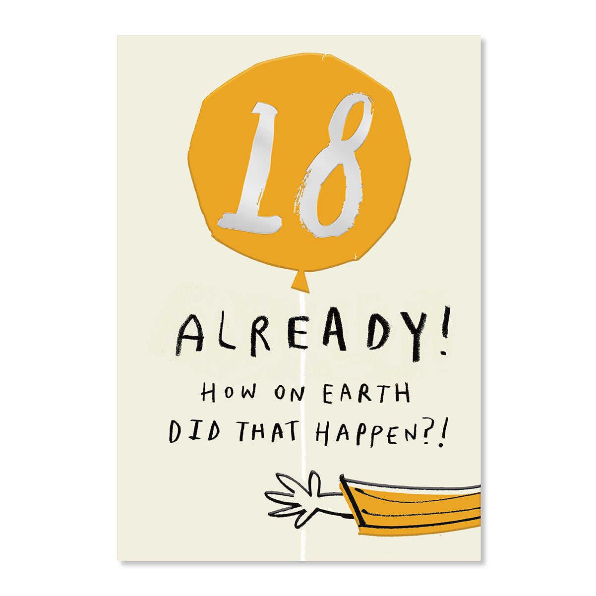 Hallmark 18th birthday card - 18 already! with bold illustration of balloon and hand, fun birthday greeting design