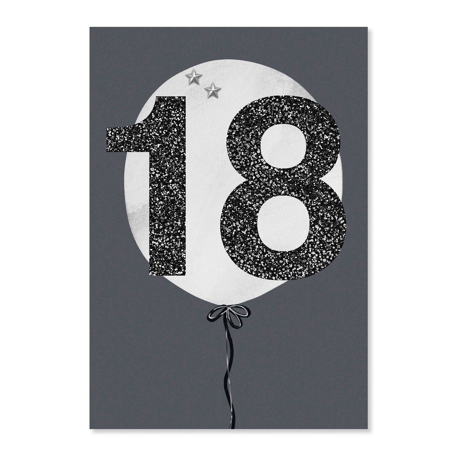 Connections from Hallmark 18th Birthday Card - 18 featuring glittery black numbers and a decorative balloon design against a grey background.