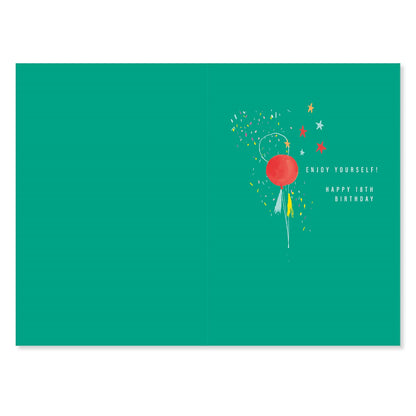 Connections from Hallmark 18th Birthday Card - 18 AND THE WORLD IS YOURS! interior design features colourful stars and festive elements with a cheerful message.