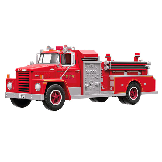 Fire Brigade 1973 Dodge C800 Fire Engine 2026 With Light, 24th in the Series — 2026 Hallmark Keepsake Christmas Ornament featuring a bright red design with detailed features.