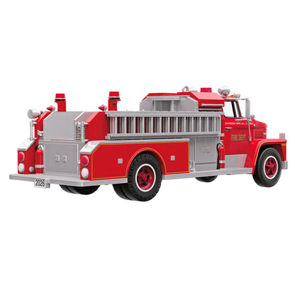 Fire Brigade 1973 Dodge C800 Fire Engine 2026 With Light, 24th in the Series — 2026 Hallmark Keepsake Christmas Ornament, rear view detail, bright red design, authentic features.