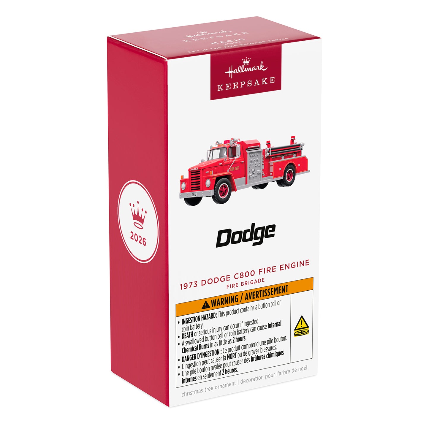 Fire Brigade 1973 Dodge C800 Fire Engine 2026 With Light, 24th in the Series — 2026 Hallmark Keepsake Christmas Ornament packaging view