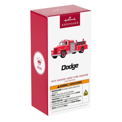 Fire Brigade 1973 Dodge C800 Fire Engine 2026 With Light, 24th in the Series — 2026 Hallmark Keepsake Christmas Ornament packaging view