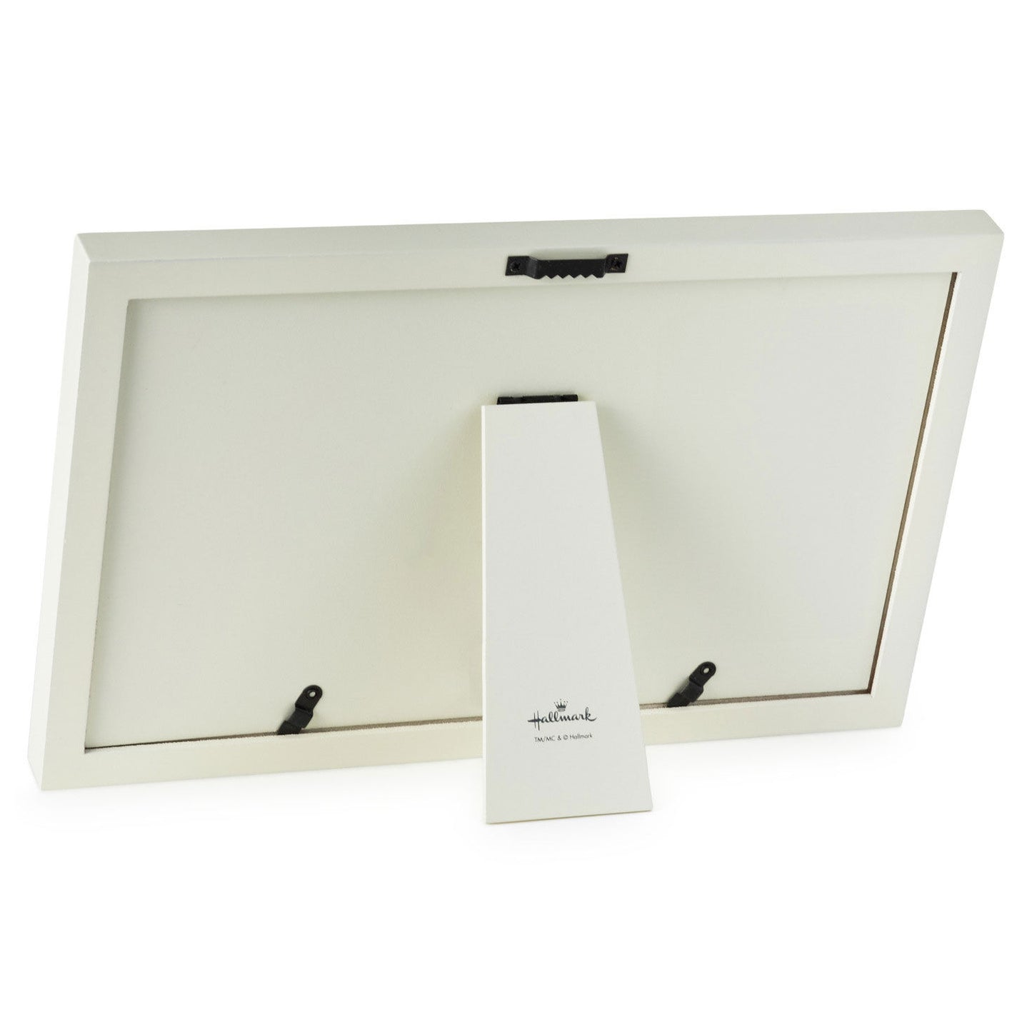 Me & My Best Friend Handprint Picture Frame, white back view with stand, showing two fasteners and Hallmark Australia branding