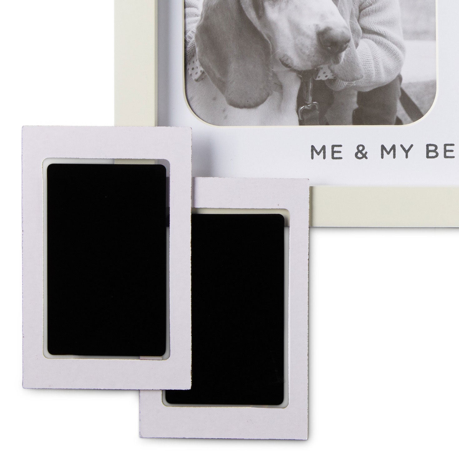 Me & My Best Friend Handprint Picture Frame featuring two inkless ink pads for handprints and paw prints.
