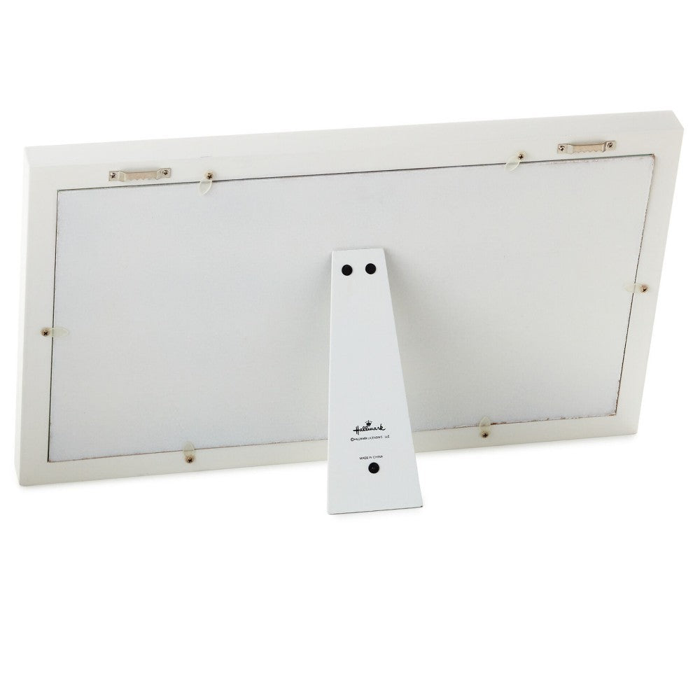 Family Handprint and Photo Frame Kit back view showing stand and fixings, white frame designed for displaying handprints and photo