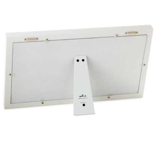 Family Handprint and Photo Frame Kit back view showing stand and fixings, white frame designed for displaying handprints and photo