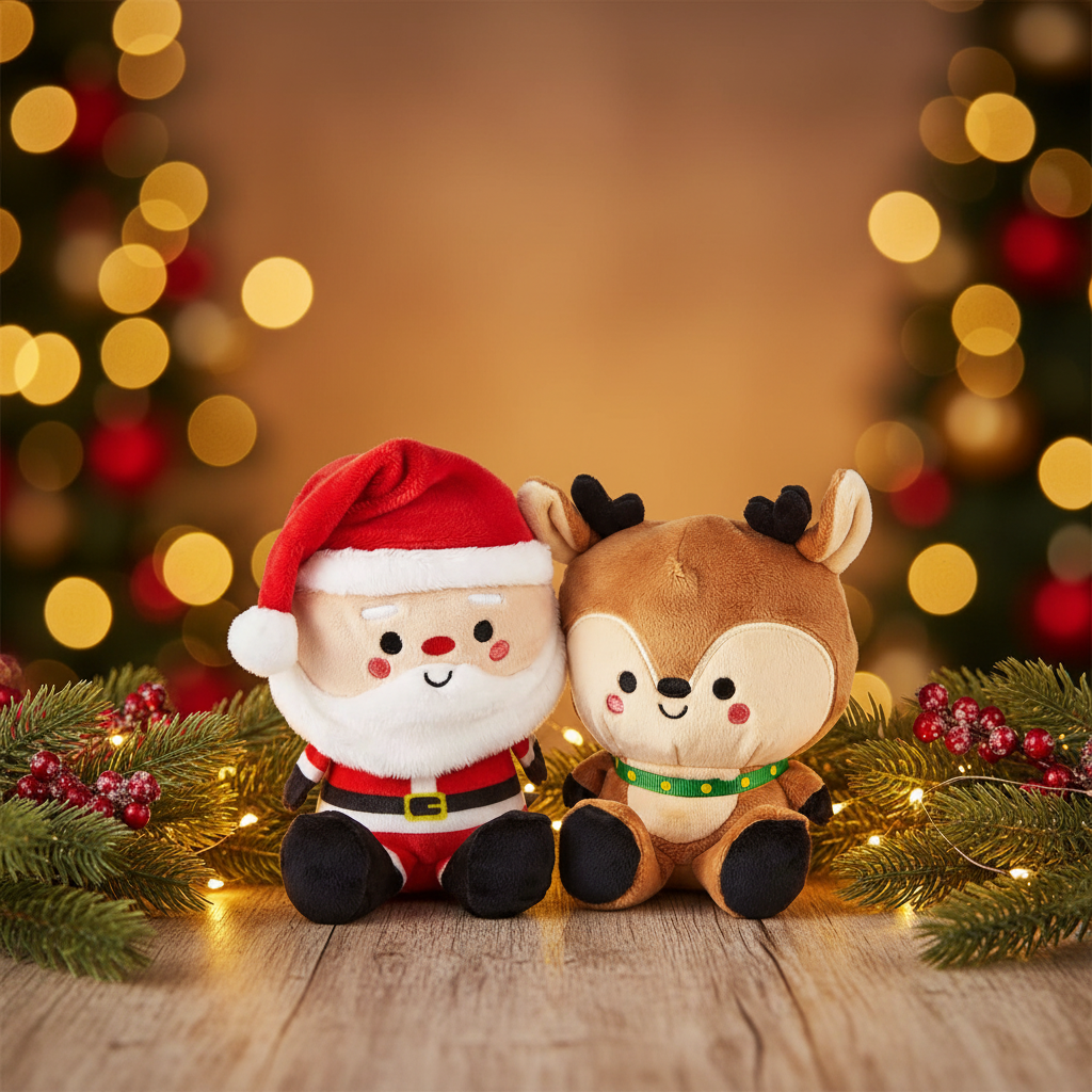 Better Together Santa and Reindeer Magnetic Plush Pair, 5.75", adorable plush toys with embroidered details in festive setting.