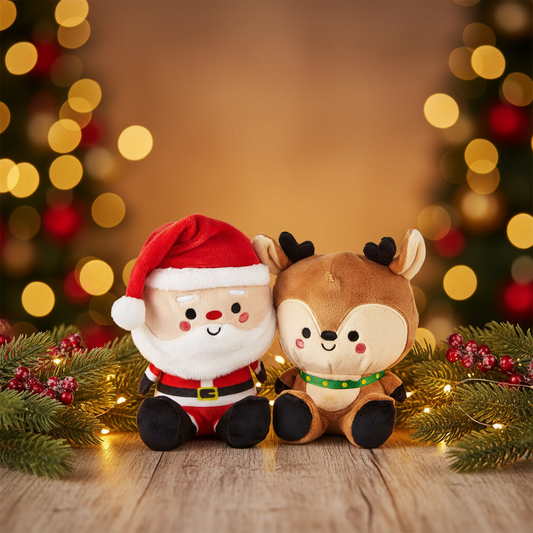 Better Together Santa and Reindeer Magnetic Plush Pair, 5.75", adorable plush toys with embroidered details in festive setting.