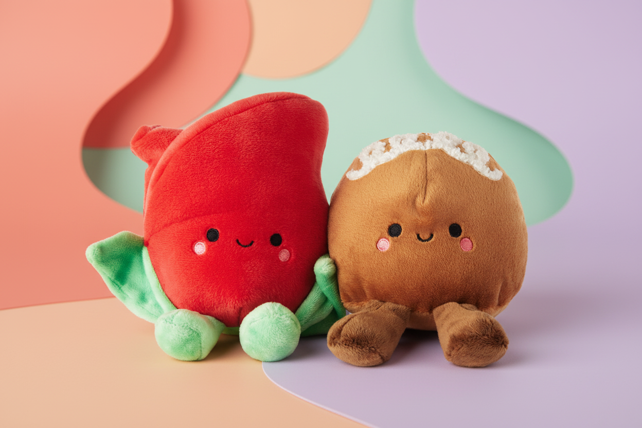 Better Together Rose and Truffle Magnetic Plush Pair, 5.25", cute plush duo in vibrant colours against pastel backdrop