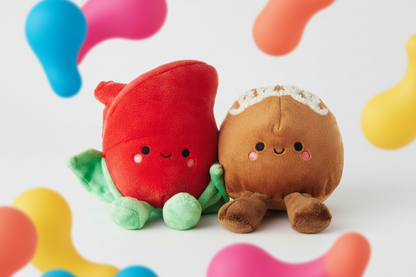 Better Together Rose and Truffle Magnetic Plush Pair, 5.25" in a fun arrangement, featuring cute red rose and chocolate truffle designs.