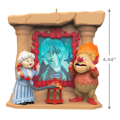 The Year Without a Santa Claus Hello? This is Mrs. Claus — 2026 Hallmark Keepsake Christmas Ornament featuring Mrs. Claus and Heat Miser with phone and fire pit detail.