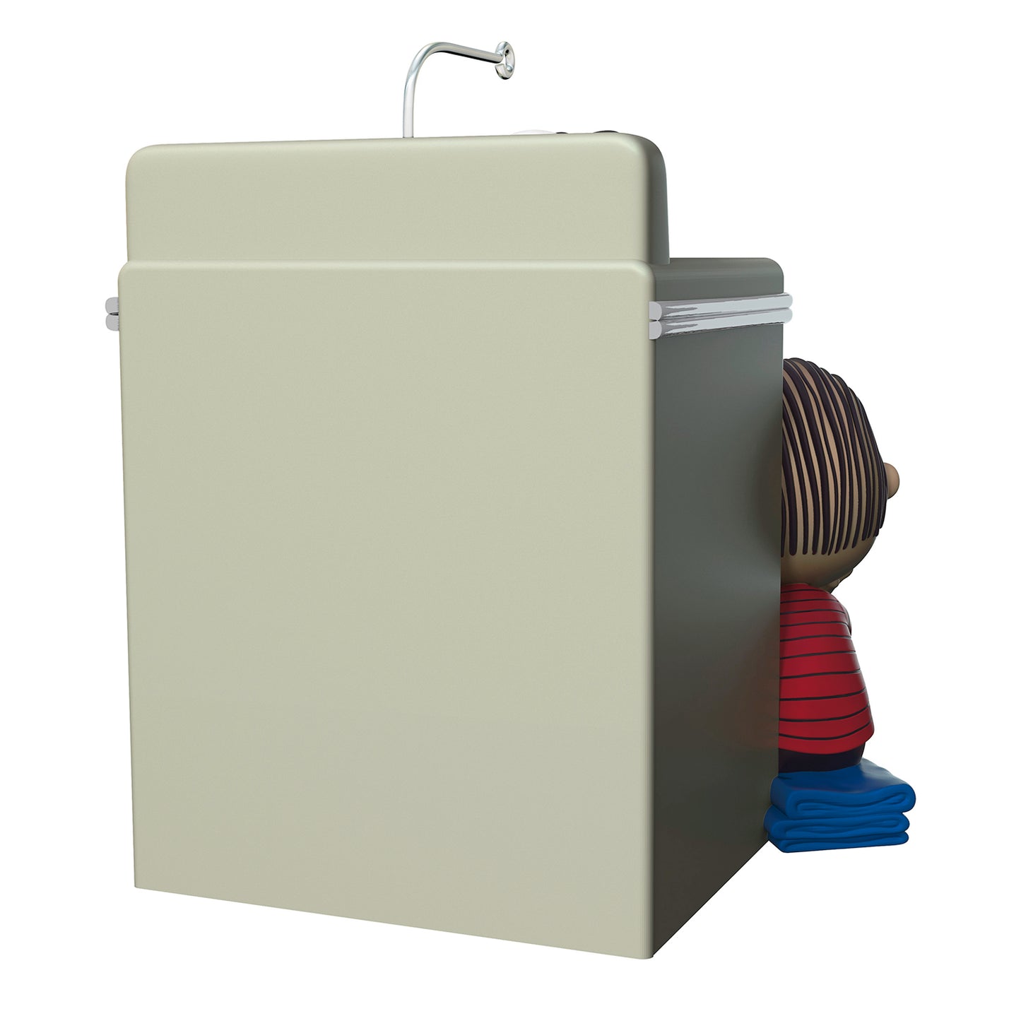 The Peanuts Gang Waiting Game With Light and Motion — 2026 Hallmark Keepsake Christmas Ornament featuring Linus beside a washing machine.