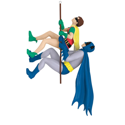 Batman The Classic TV Series Wall-Scaling Wonders! — 2026 Hallmark Keepsake Christmas Ornament featuring Batman and Robin in a dynamic climbing pose.