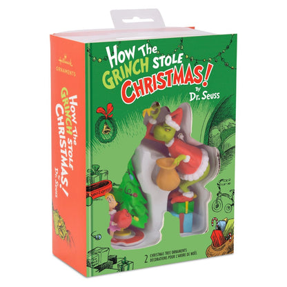 Hallmark Christmas ornaments - Dr. Seuss's How the Grinch Stole Christmas! Grinch and Cindy-Lou Who, set of 2 in themed packaging.