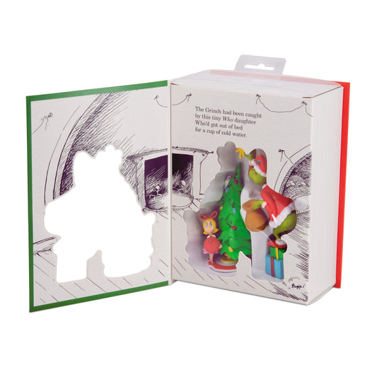 Hallmark Christmas Ornaments - Dr. Seuss's How the Grinch Stole Christmas! Grinch and Cindy-Lou Who, Set of 2 in themed box with cut-out design.