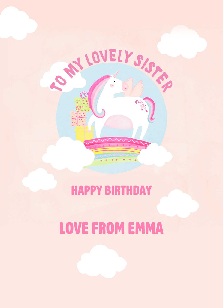 Sister Happy Birthday Unicorn Rainbow Illustration