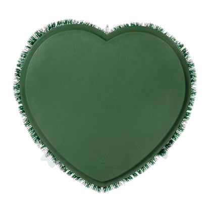 Our 1st Christmas Photo Frame — Hallmark Keepsake Christmas Ornament in heart shape with green tinsel edging, year-dated 2024.