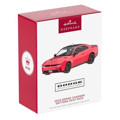 2025 Dodge Charger Daytona Scat Pack 2026, metal — 2026 Hallmark Keepsake Christmas ornament in packaged box with red design