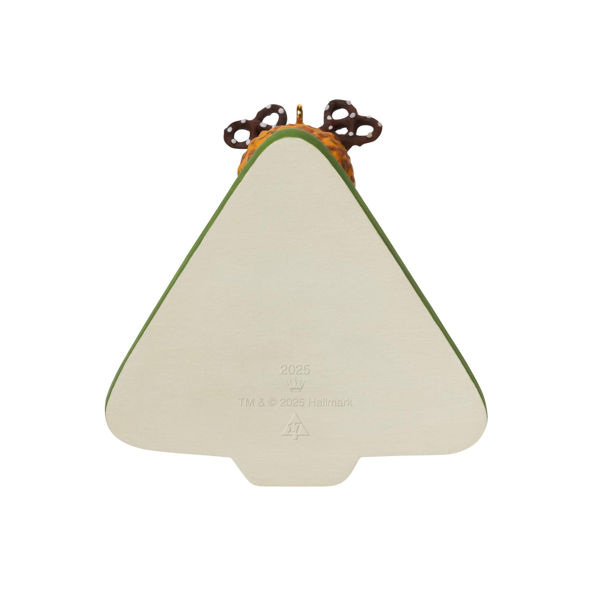 Season's Treatings, 17th in the Series — 2025 Hallmark Keepsake Christmas Ornament, angled view showing the back design and clasp detail.