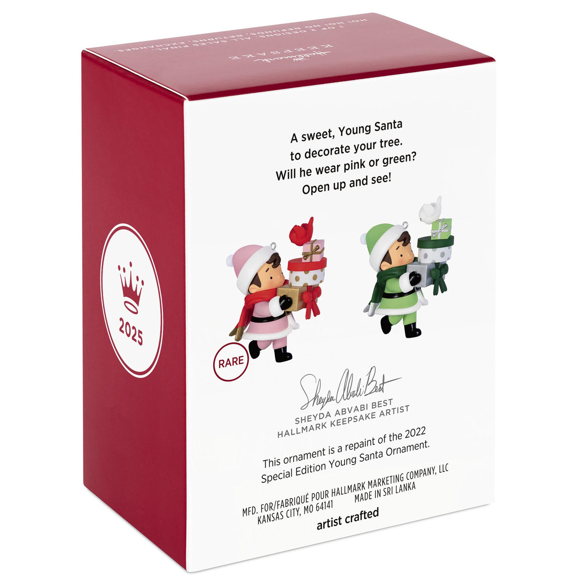 2025 Young Santa Surprise Box — 2025 Hallmark Keepsake Christmas Ornament, sealed packaging, featuring two charming Young Santas in festive colours.