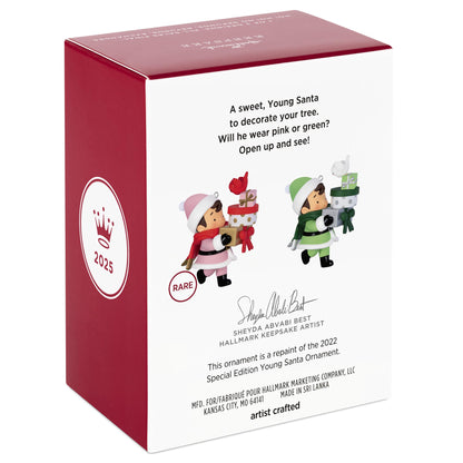 2025 Young Santa Surprise Box — 2025 Hallmark Keepsake Christmas Ornament, sealed packaging, featuring two charming Young Santas in festive colours.