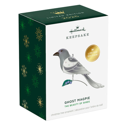 The Beauty of Birds Ghost Magpie — 2026 Hallmark Keepsake Christmas Ornament in limited edition packaging with metallic details.