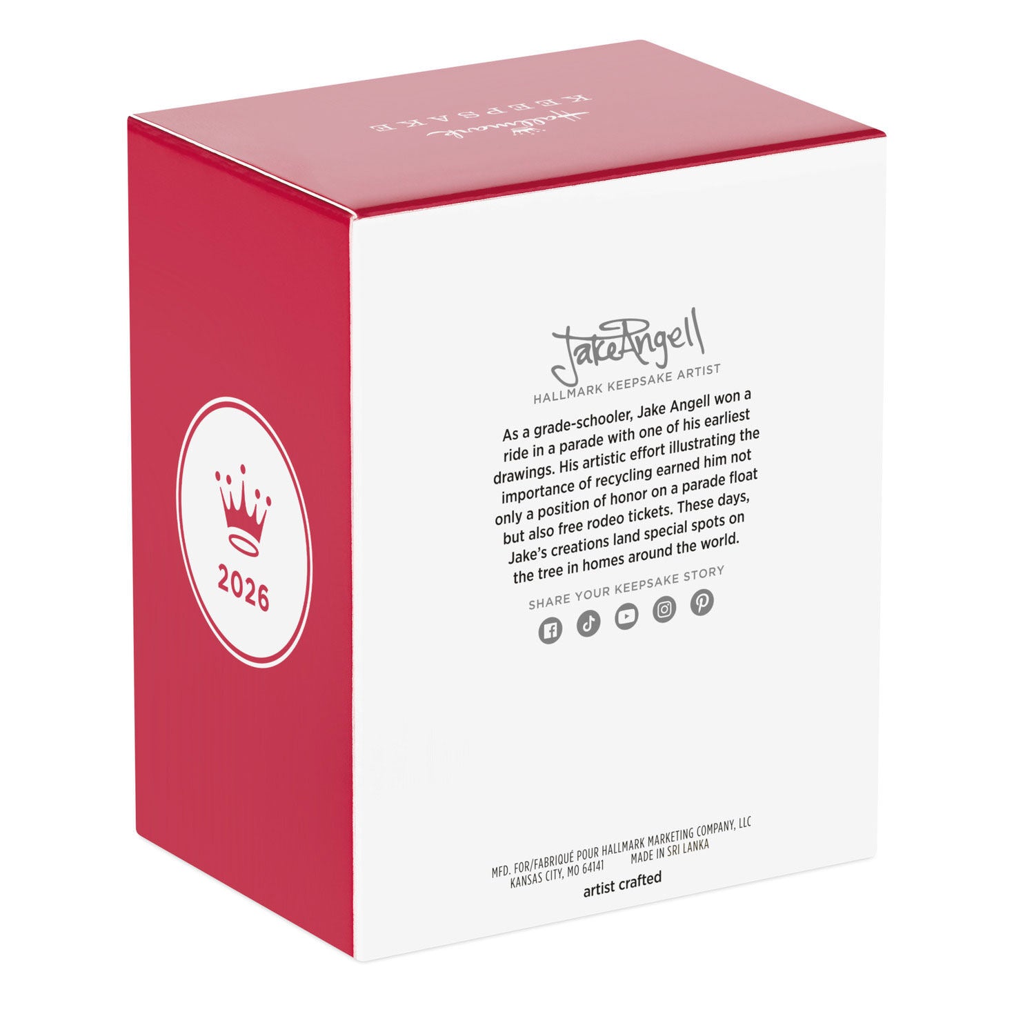 Ptinseldactyl — 2026 Hallmark Keepsake Christmas Ornament packaging detail in bold red with artist information and year.