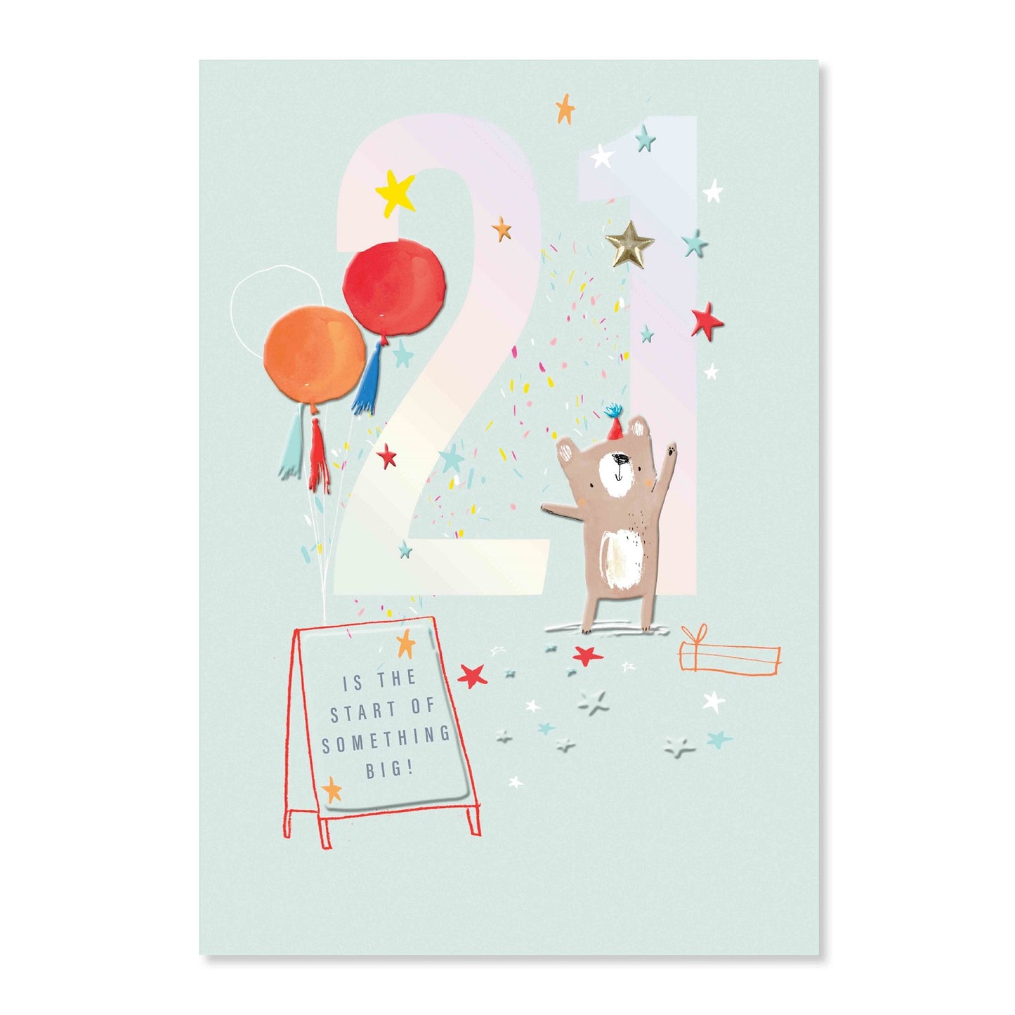 Connections from Hallmark 21st Birthday Card - The start of something big with colourful balloons and cheerful bear illustration.
