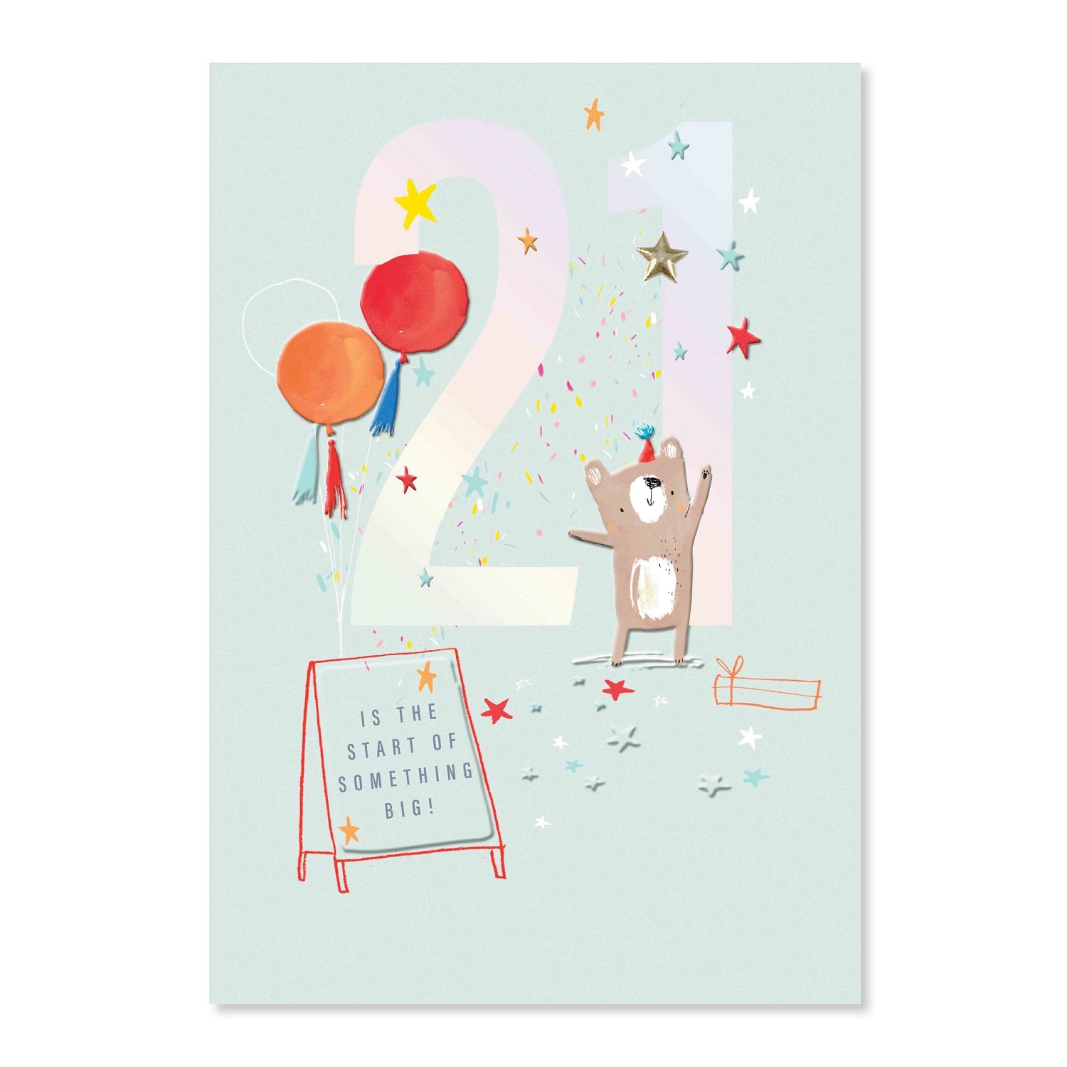 Connections from Hallmark 21st Birthday Card - The start of something big with colourful balloons and cheerful bear illustration.