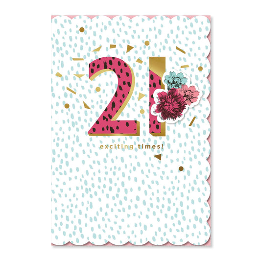 Connections from Hallmark 21st birthday card - 21 exciting times! featuring floral design, gold foil accents and pastel colours.