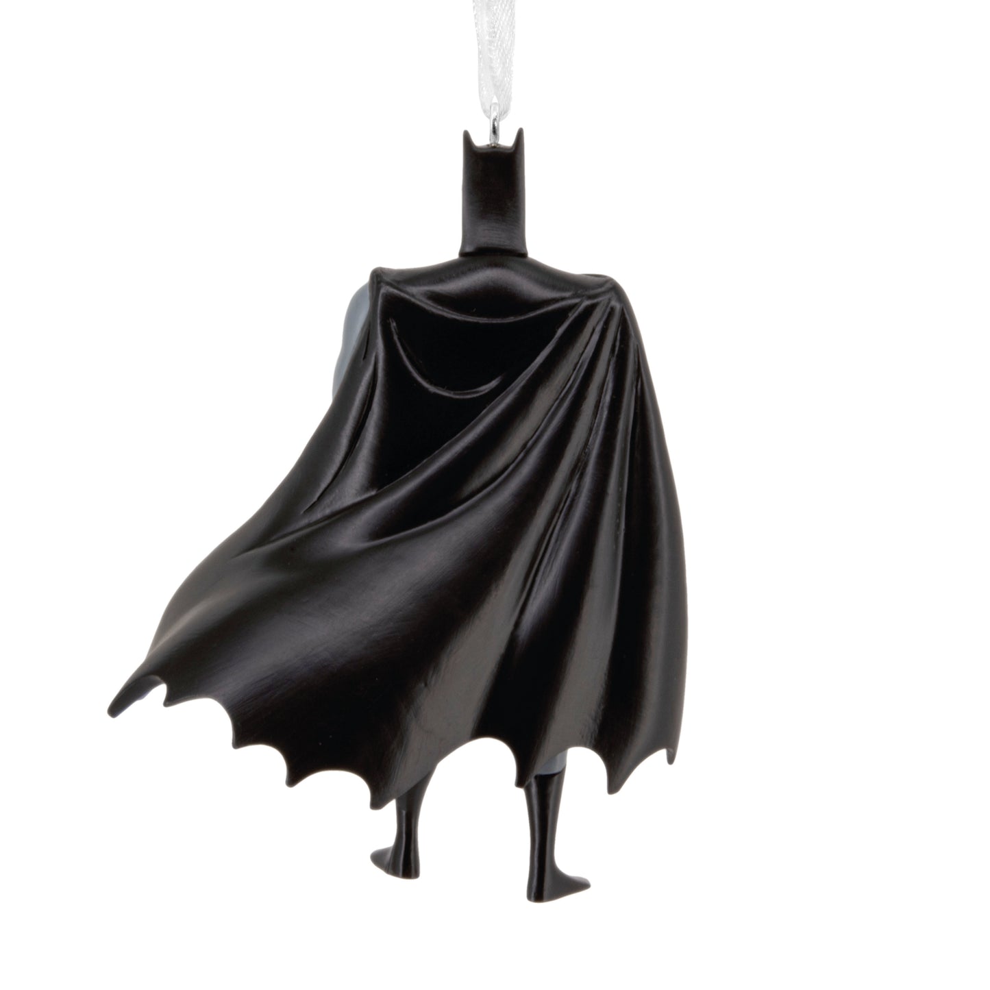 Resin Figural Batman ornament featuring a detailed black cape and hanging ribbon for display or gifting.